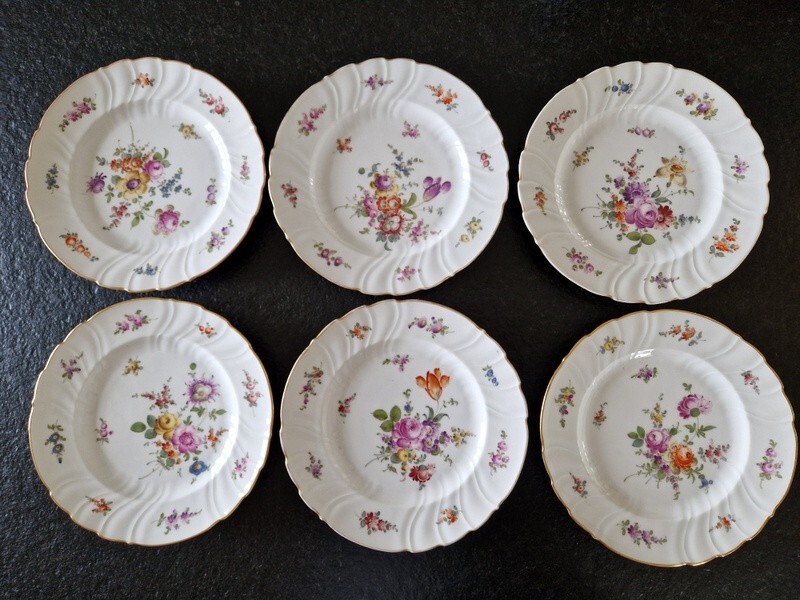 Porcelaine De Saxe SéRie De 6 Assiettes à Desserts Allemagne Meissen Dresde