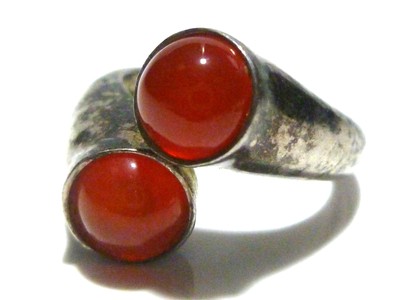 FIRE ORANGE CABOCHON CRYSTAL MODERN STERLING SILVER BYPASS RING SIZE 4.5