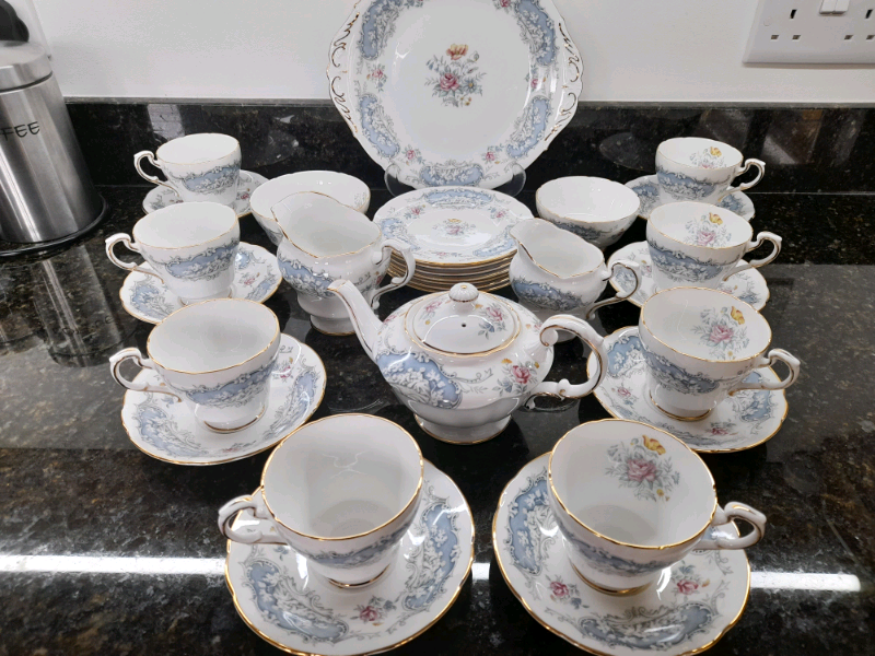 Vintage Paragon 'Dubarry' 29piece Fine Bone China Tea Set Pastel Blue