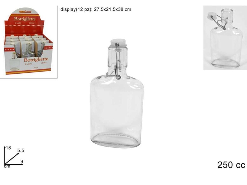 Set 12 Pezzi Bottiglie Bottigliette Vetro Trasparente Con Tappo 250cc idea