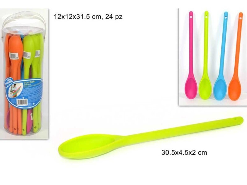 Set 24 Pezzi Cucchiaio Cucina 30cm In Plastica Colorata Colori Assortiti idea