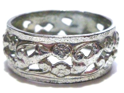 ESTATE ART DECO STERLING SILVER FLORAL FLOWER FRIENDHSIP RING BAND SIZE 9.25