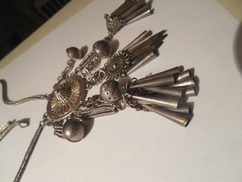Vintage Antique Asian Ethnic Silver Tassel Drop Necklace