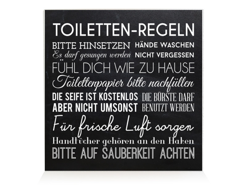 HOLZBLOCK Shabby TOILETTEN-REGELN * SCHWARZ * Bad Vintage Deko Spruch Einzug