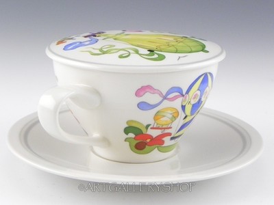 Villeroy & Boch LE BALLON CUP AND SAUCER WITH LID Hot Air Balloons Rare!
