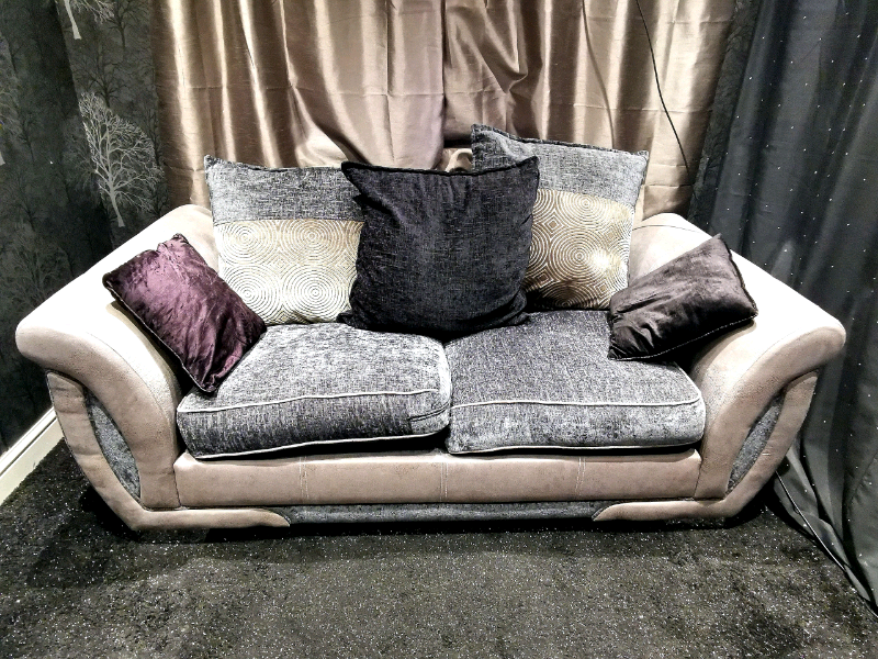 DFS 3 seater leather and fabric sofa with bed (almost new) | in