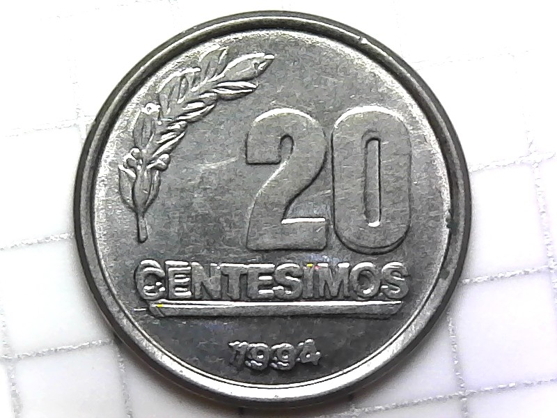 1994 Republic of Uruguay Coin 20 Centesimos Major Double Die Error E448