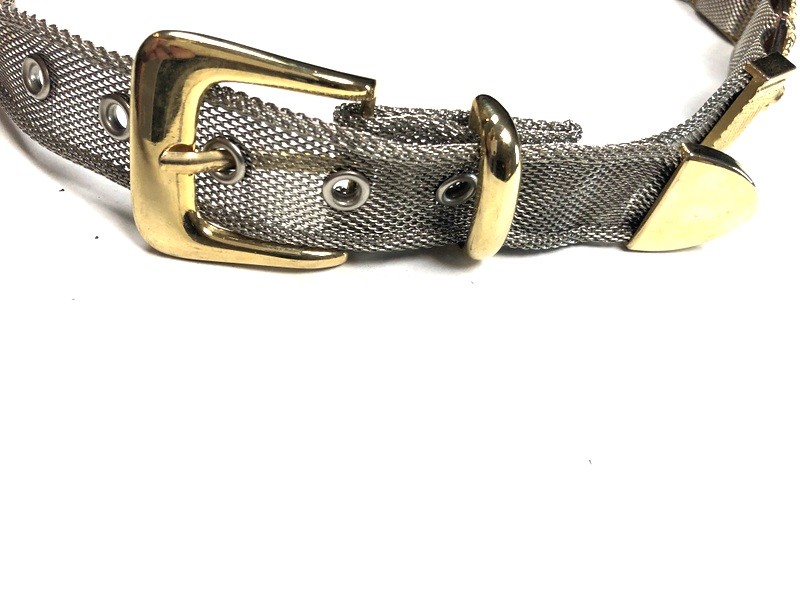 VINTAGE Unbranded 80s 90s Mixed Metals Silver Gold Chainmail Lion Head Belt d3p