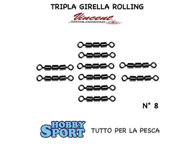 TRIPLA GIRELLA ROLLING  SIZE  8 TEST 40 KG COMPETIZIONE ALL ROUND 2 CONF DA 10