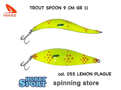 WAKE TROUT SPOON 11 GR COL. 055 LEMON PLAGUE 9 CM ARTIFICIALI TROTA BLACK BASS