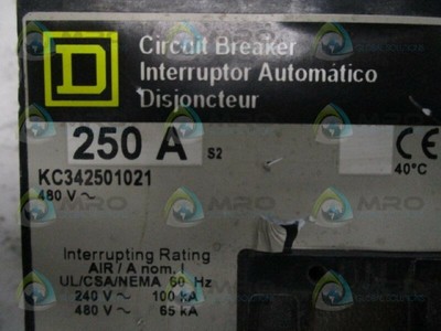 SQUARE D KC342501021 CIRCUIT BREAKER * USED *