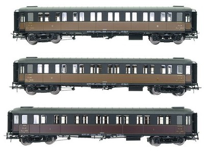 REE 3 Voitures métallisées A7 N° 602, B8 N°5036 et 5033, PLM Ep.II HO 1/87 - REE