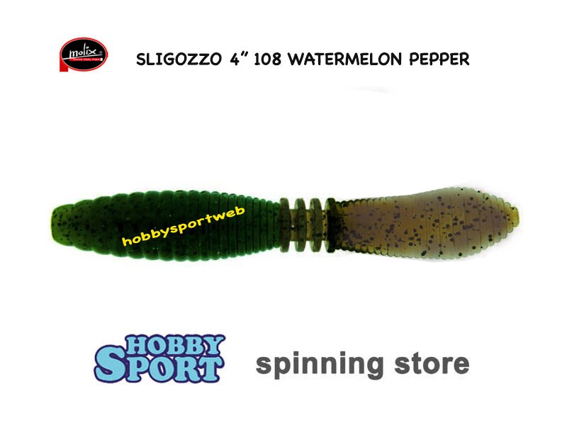 MOLIX SLIGOZZO 4" COL. 108 WATERMELON PEPPER SILICONICO x SPINNING BLACK BASS