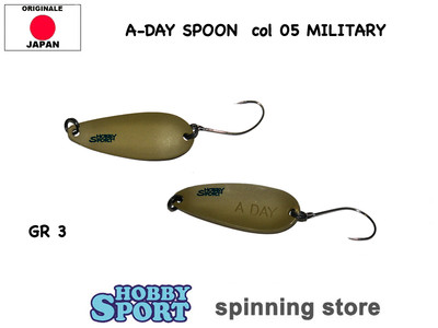 A-DAY SPOON 3 GR COLORE 05 MILITARY TROUT AREA SPINNING LAGO MADE IN JAPAN