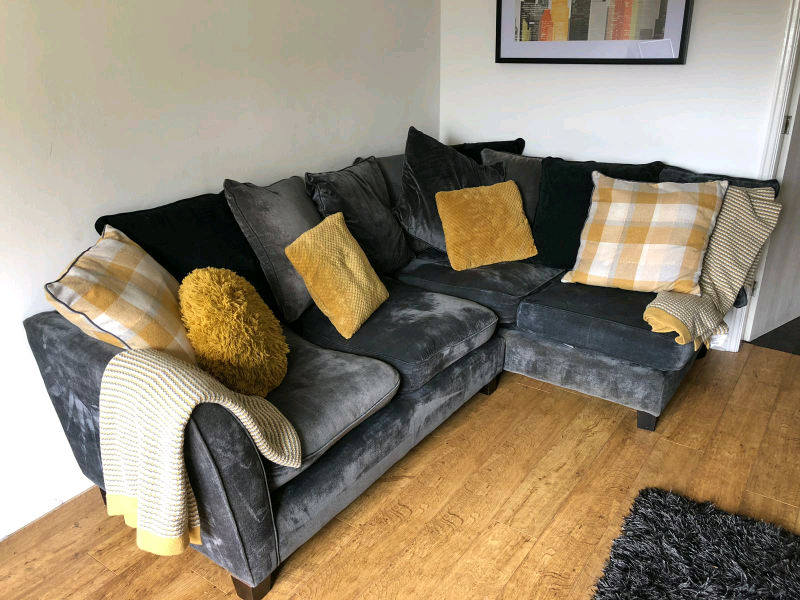 Grey Corner Sofa + Cushions/Throws/Rug in Whiston, Merseyside Gumtree