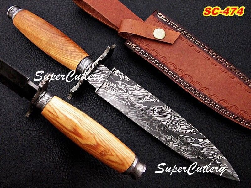 Handmade Damascus Dagger Knife 12" Hunting Knife Olive Wood Handle 