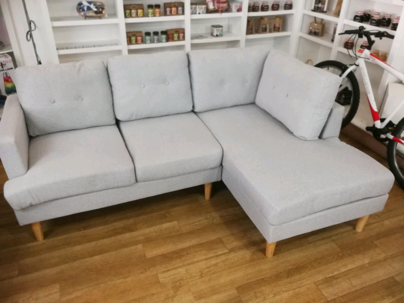 Light Grey Corner Sofa With Wooden Legs In Hamilton South