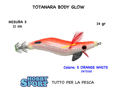 TOTANARA SQUID LL MODELLO BODY GLOW  SIZE 3 COLORE 5 BIANCO ORANGE PESCA MARE