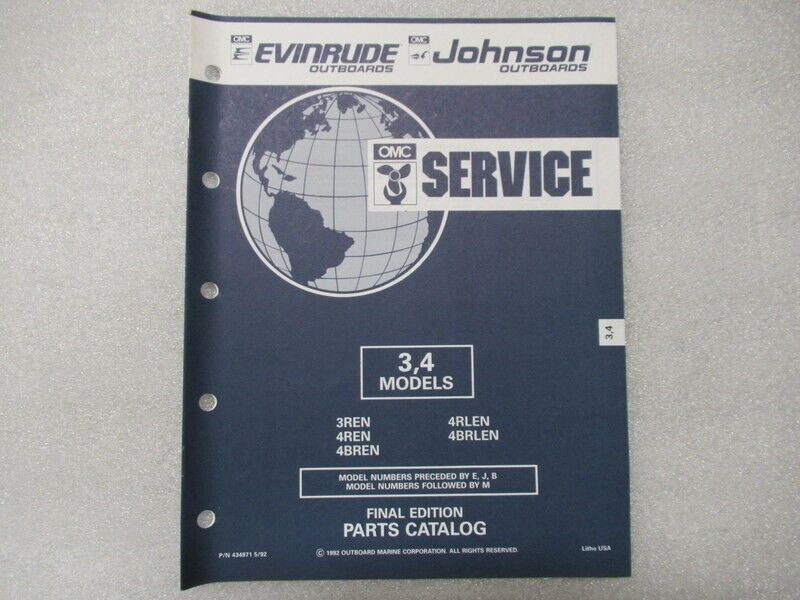 PM3 1993 OMC Evinrude Johnson 3,4 Models Final Edition Parts C...