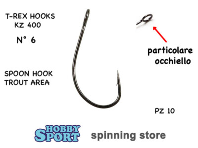 SINGLE HOOK SERIE KZ 400 SIZE 6  RICAMBIO x SPOON AMO x AREA TROUT  VINCENT