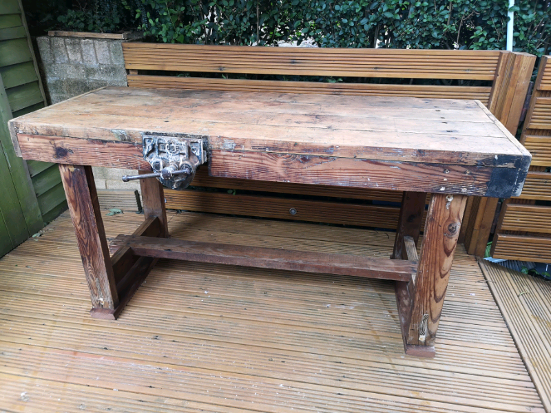 Vintage industrial carpenters workbench table. Very heavy and solid