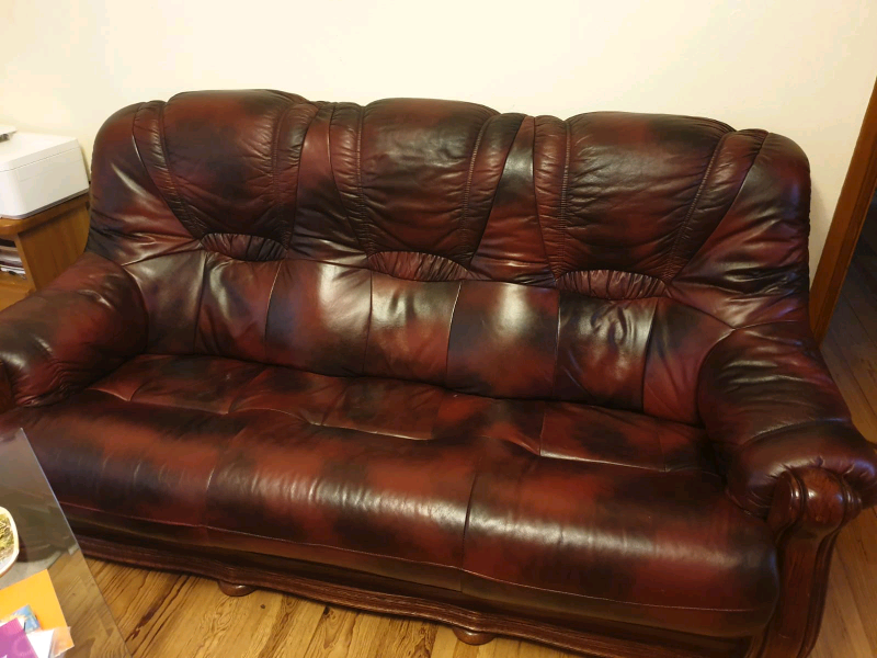 Oxblood leather sofa 3+1+1 in Kesh, County Fermanagh Gumtree