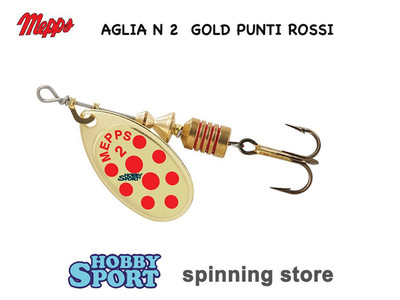CUCCHIAINO MEPPS ROTANTE AGLIA SIZE 2 PALETTA - ORO PUNTI ROSSI SPINNING TROTA