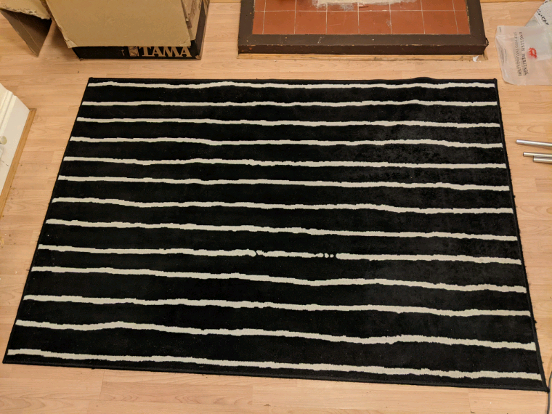 Large IKEA black with white stripes rug in Beverley, East Yorkshire