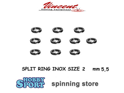 SPLIT RING INOX SIZE 2  DIAM. 5,5mm TEST 95 KG SPINNING CONF 20 PZ VINCENT 01033