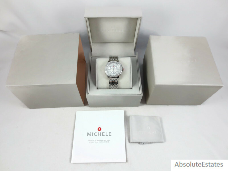 Pre-owned Michele Belmore Chronograph Diamond Silver Ladies Watch Mww29b000018