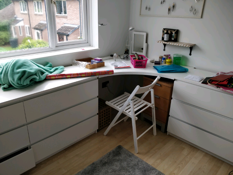 Custom White Ikea Corner Unit Dresser Desk With Malm Drawers