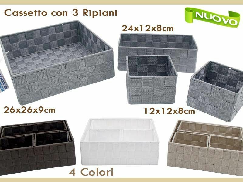 Box Scatola Cassetto Con 3 Ripiani Portatutto Casa 25x15x46cm hmj