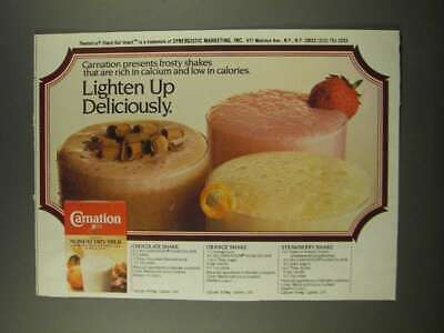 1986 Carnation Nonfat Dry Milk Ad - Chocolate, Orange & Strawberry Shake Recipes