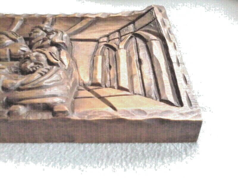 LARGE VINTAGE CARVED WOOD LAST SUPPER PRIESTS ALTAR CHURCH WALL PLAQUE