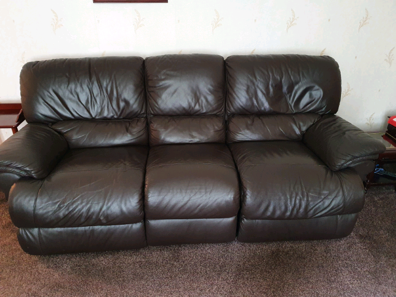 Brown Leather 3 Seater Recliner Sofa in Southside, Glasgow Gumtree