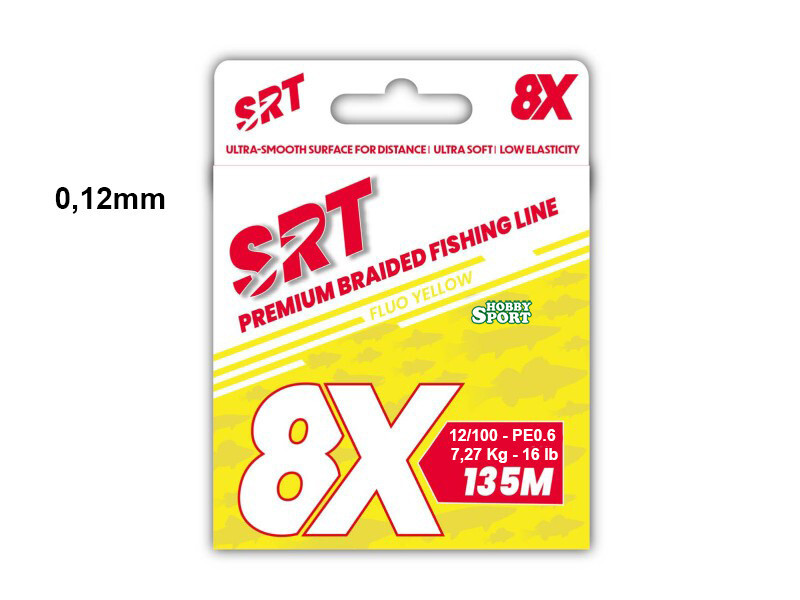 SRT TRECCIATO 8X FLUO YELLOW 135 MT DIAM. 0,12mm BRAIDED FISHING LINE PE 0.6