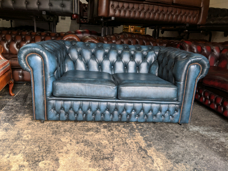 Antique Blue Chesterfield 2 Seater Sofa Saxon in Barwell