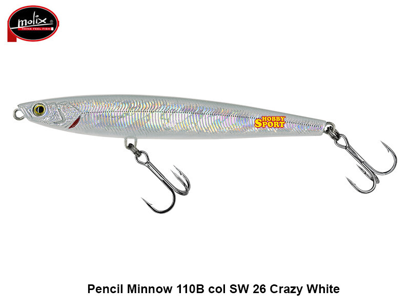 MOLIX PENCIL MINNOW 110B BAITFISH 20 GR  col SW26 CRAZY WHITE  SUBWALK SINKING