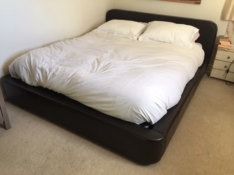 Habitat Ottori brown leather king size lifting bed with storage and