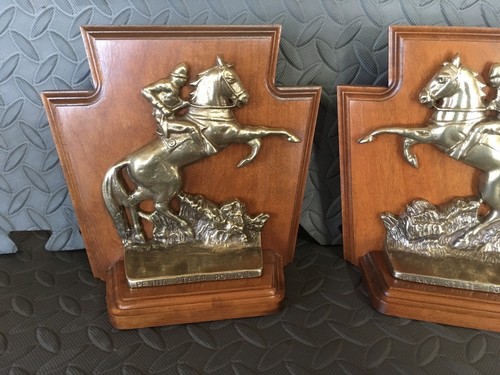 Vintage Pennsylvania State Police Brass Bookends W/ Original Wood Plates NEW NOS