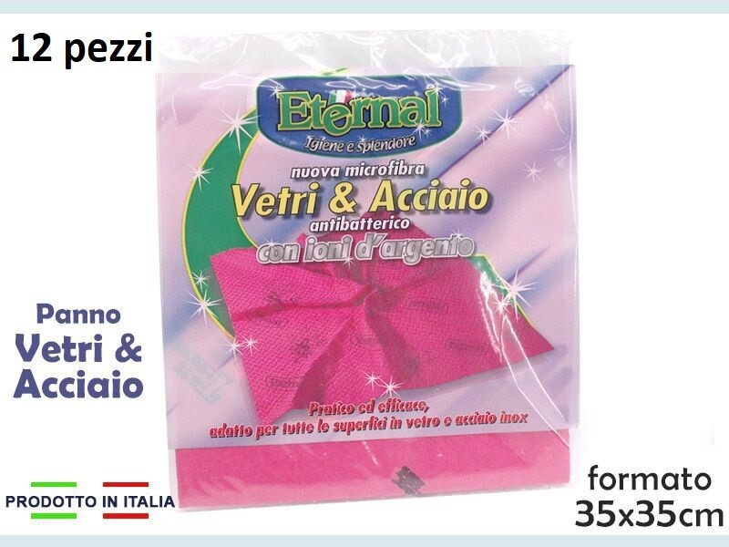 Set 12 Pezzi Panno Microfibra Antibatterico Pulizia Vetri Acciaio 35x35cm dfh