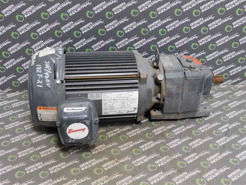 USED Browning E192 3HP Motor with Series 3000 Gear Reducer 1745 RPM 182T Frame