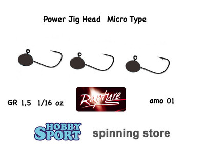 POWER JIG HEAD MICRO 1,5 GR AMO 01 BLACK CONF 3 PZ  TESTINA PIOMBATA RAPTURE