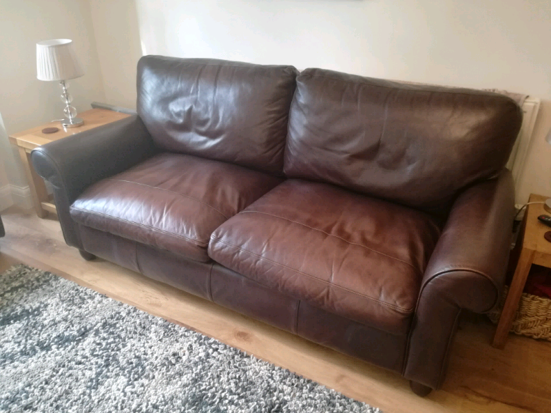 Laura Ashley 2 3 Seat Brown Leather Sofa And Sofa Bed In