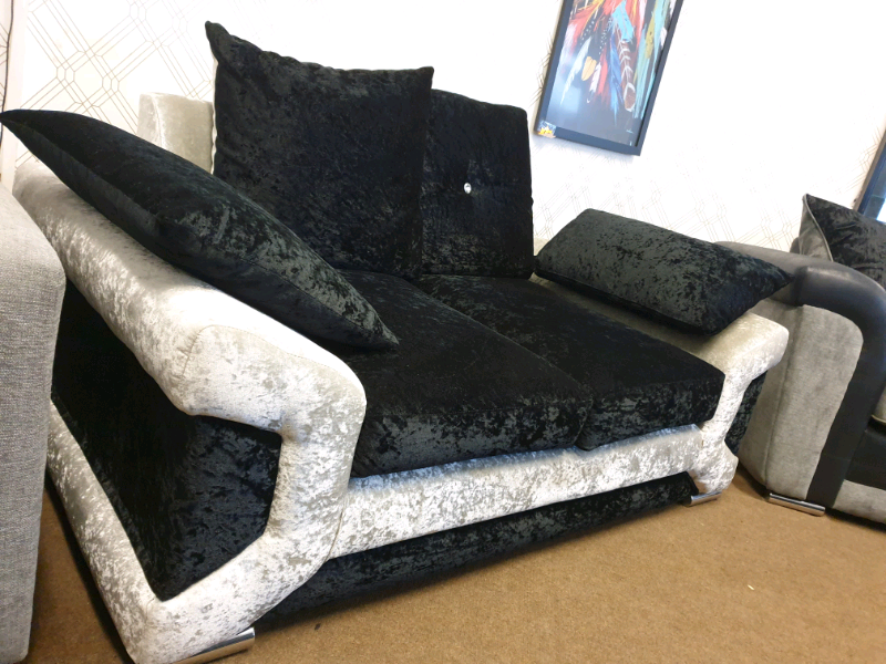 NEW Silver and Black Crushed Velvet 2 Seater Sofa DELIVERY AVAILABLE
