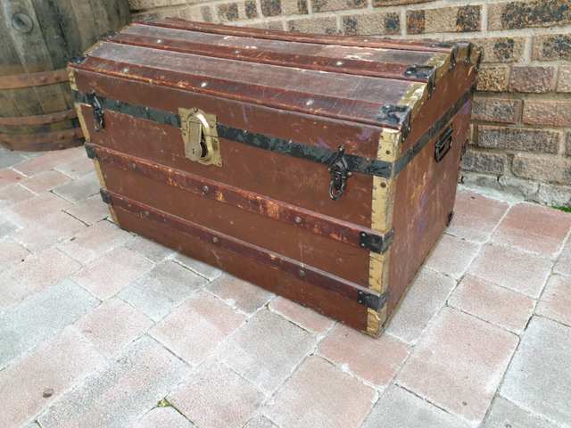 115 Large Antique Brass Bound Steamer Trunk In Burntisland