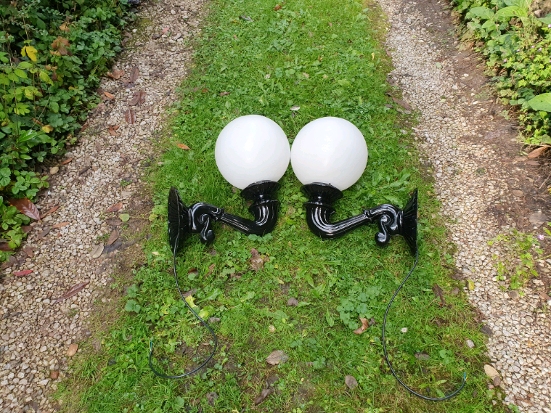 Pair of Victorian style globe wall lamps/lights/lanterns garden house