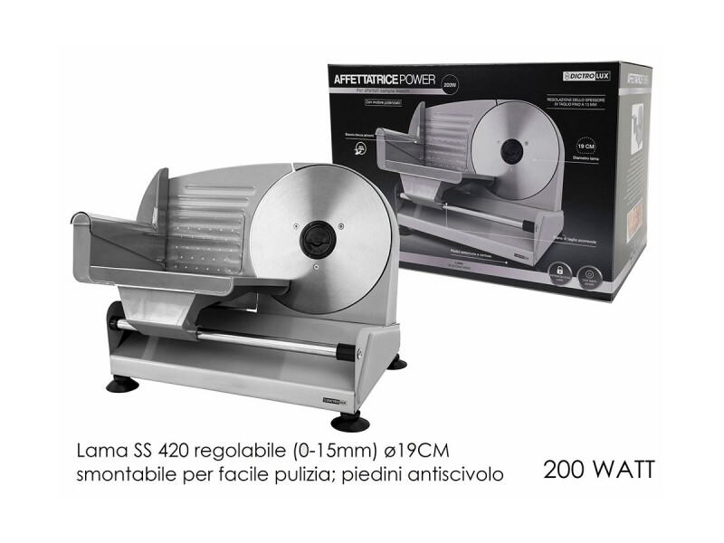Affettatrice In Acciaio 19 cm 200 Watt Lama SS Regolabile Con Piedini