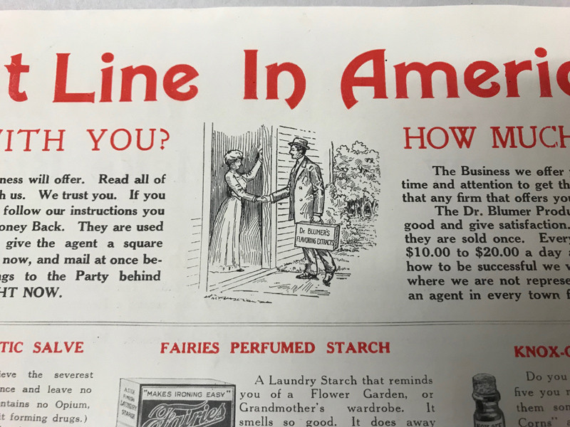 Dr. Blumes Products Ad Poster for Traveling Salesmen. Quack Cures.