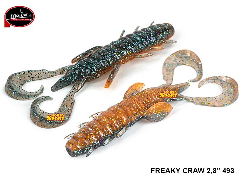 FREAKY CRAW 2,8" MOLIX COLORE 493 UV METALLIC BACK ORANGE PESCA BLACK BASS LAGO